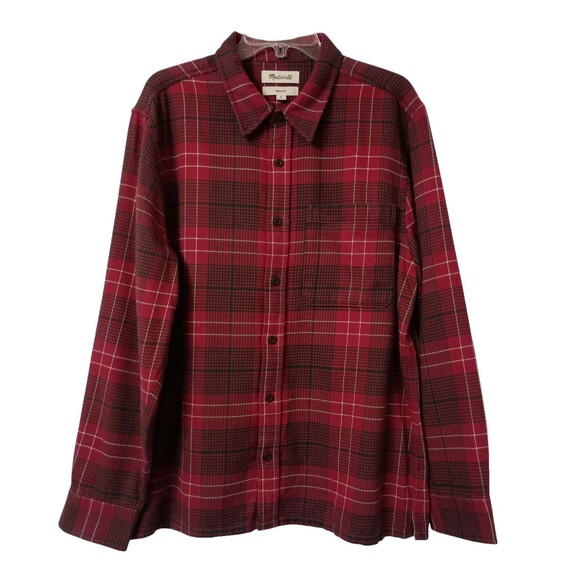 Madewell Button Up Shirt Mens Large Cotton Flannel Plaid Easy Fit Red NM498 - Picture 1 of 6